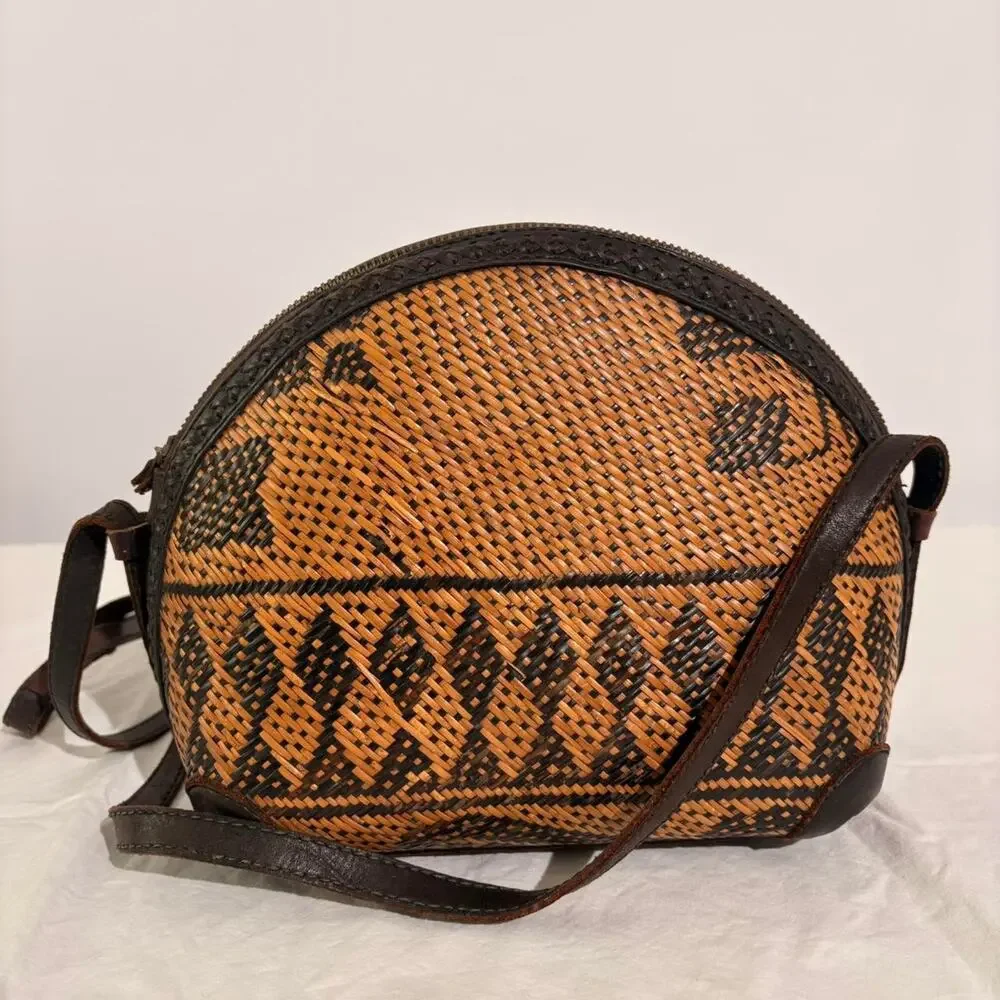 Vintage Trontieres Floral Leather Crossbody - Made in Indonesia